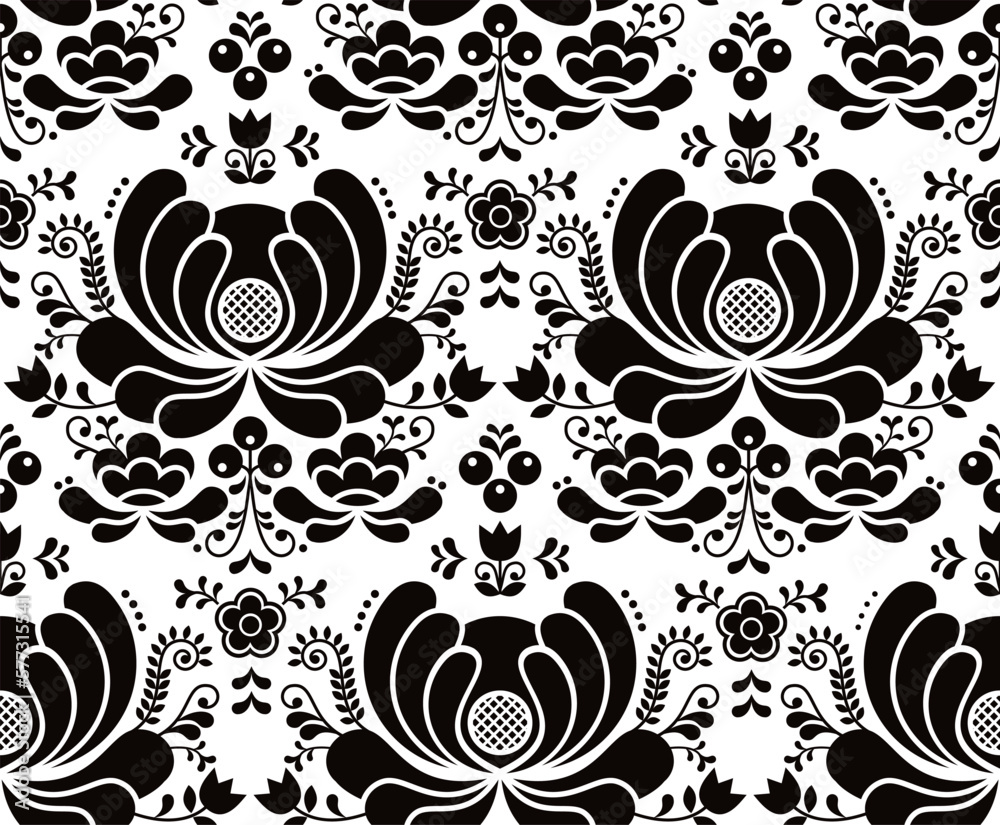Photo & Art Print Norwegian folk art vector seamless pattern - Rosemaling style embroidery design, redkoala photo-art-print-norwegian-folk-art-vector-seamless-pattern-rosemaling-style-embroidery-design-redkoala