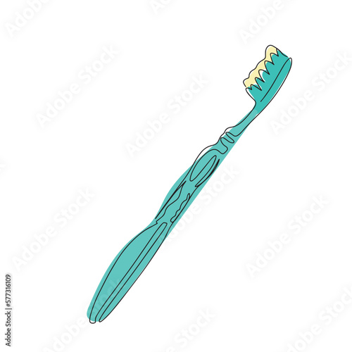 Vector linear illustration of a toothbrush. The toothbrush icon is a single line.Vector illustration of a toothbrush for oral hygiene