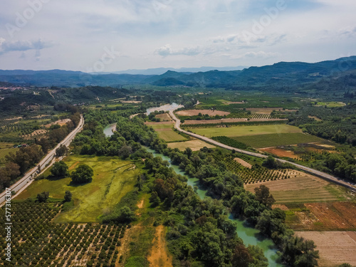 Aerial view Ancient Olympia by drone. Summer Greece. Panorama.