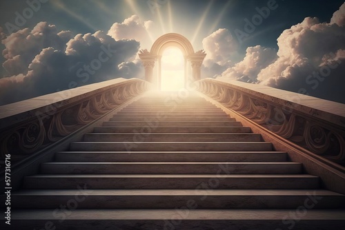 Papier peint Conceptual stairway leading to heaven or hell with bright light