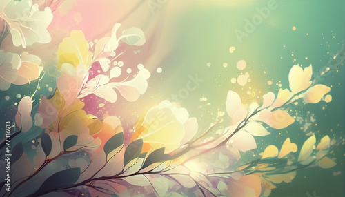 Sunny floral background with soft glowing leaves and petals  suitable for warm  cheerful designs