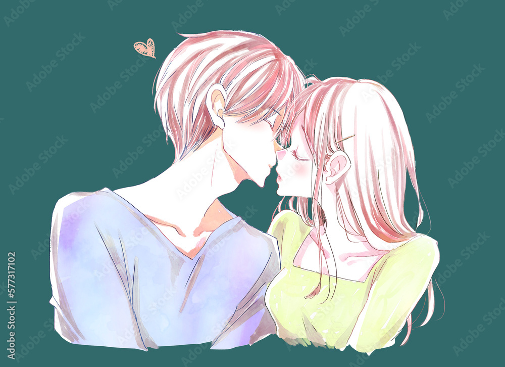 キスをしようとする男女　目を閉じる