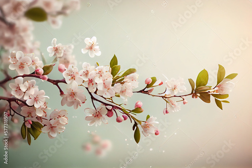 A spring wallpaper with a branch of cherry blossoms Generative ai