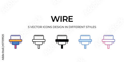 wire Icon Design in Five style with Editable Stroke. Line, Solid, Flat Line, Duo Tone Color, and Color Gradient Line. Suitable for Web Page, Mobile App, UI, UX and GUI design.