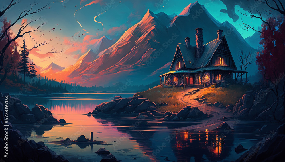 Midnight fantasy landscape