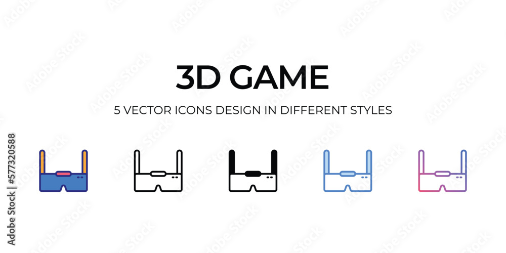 3d glasses Icon Design in Five style with Editable Stroke. Line, Solid, Flat Line, Duo Tone Color, and Color Gradient Line. Suitable for Web Page, Mobile App, UI, UX and GUI design.