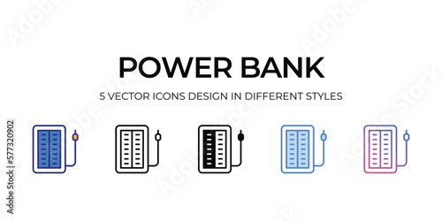 powerbank Icon Design in Five style with Editable Stroke. Line, Solid, Flat Line, Duo Tone Color, and Color Gradient Line. Suitable for Web Page, Mobile App, UI, UX and GUI design.