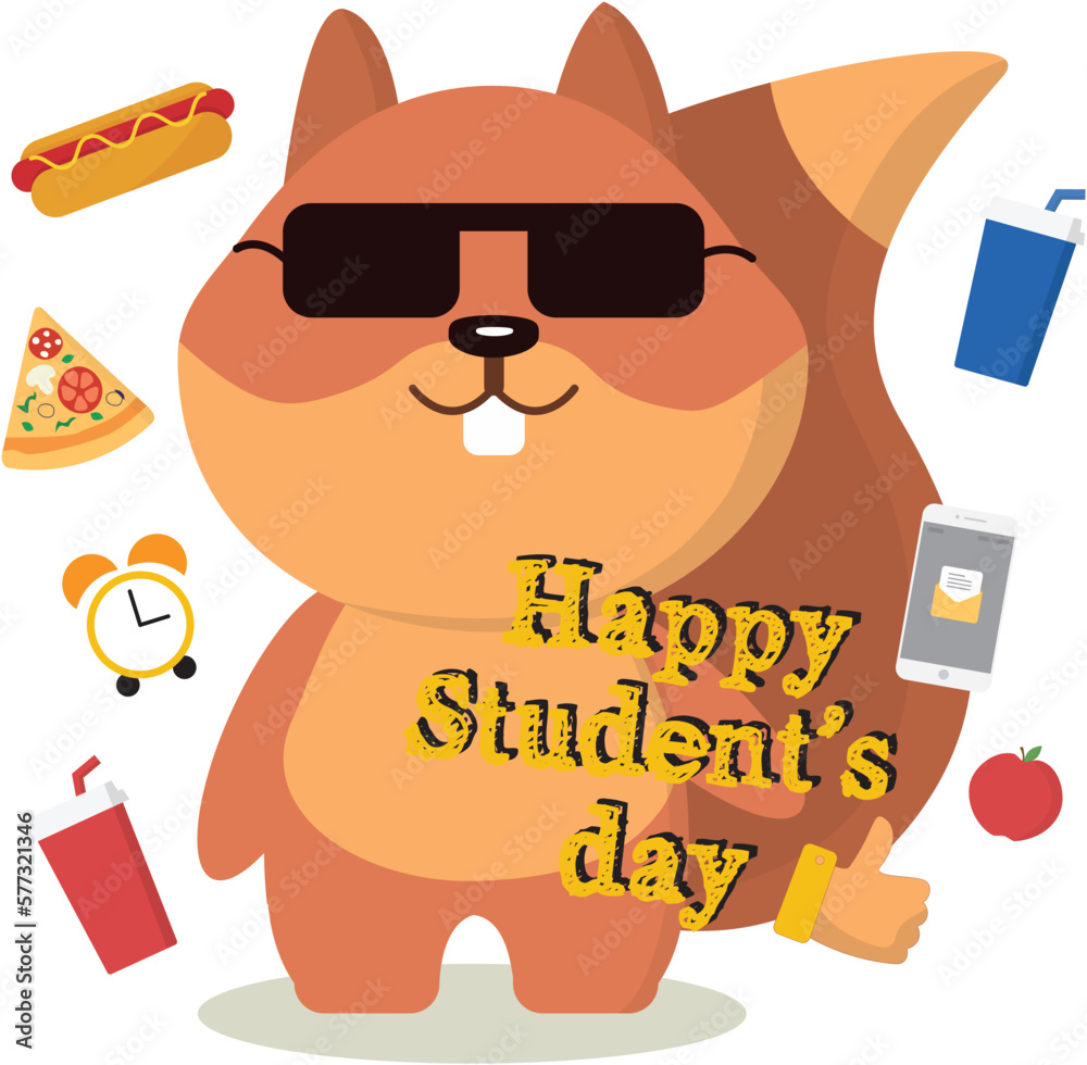 Naklejka premium happy student's day from the squirrel. Vector graphics on the subject of studentship
