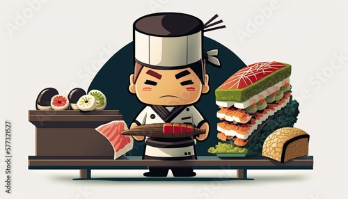 Photography A sushi chef with sushi illustrations, ai art