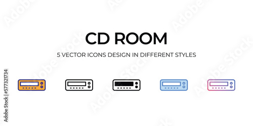 cd room Icon Design in Five style with Editable Stroke. Line, Solid, Flat Line, Duo Tone Color, and Color Gradient Line. Suitable for Web Page, Mobile App, UI, UX and GUI design.