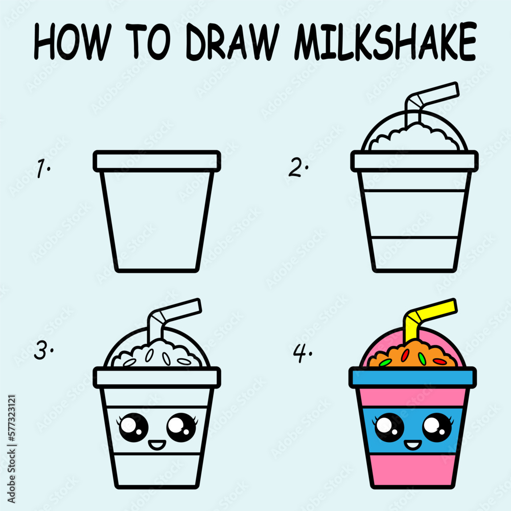Step by step to draw a Milkshake. Drawing tutorial a Milkshake. Drawing