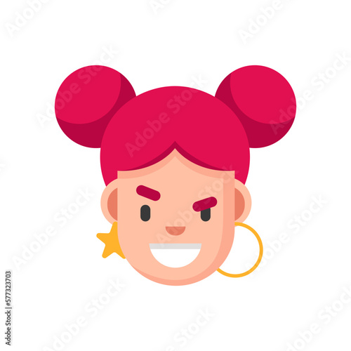 Readheaded Girl avatar. Flat design. Woman head. Facial expression. Sly character. Vector illustration.