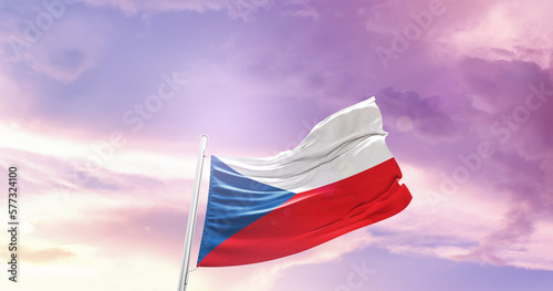 Fotografie, Obraz Waving Flag of Czech Republic in Blue Sky