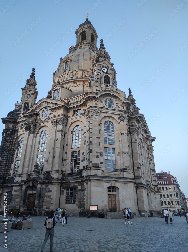 Dresden, Germany 2022-05-11: Frauenkirche church in old town at dusk. Dresden, Saxony, Germany