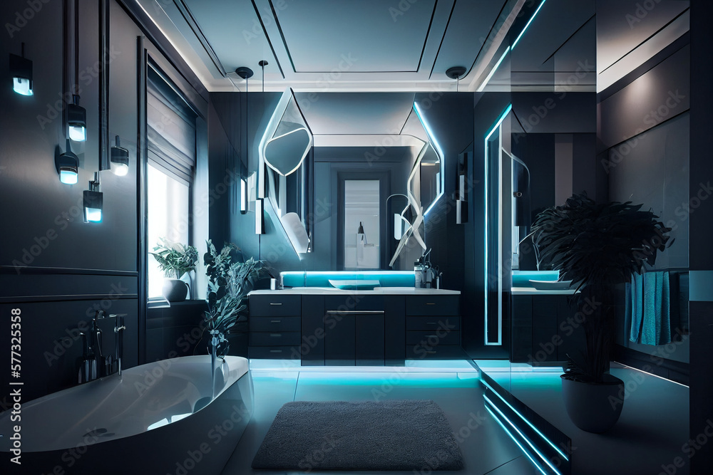 Interior of a sleek modern bathroom, generative art