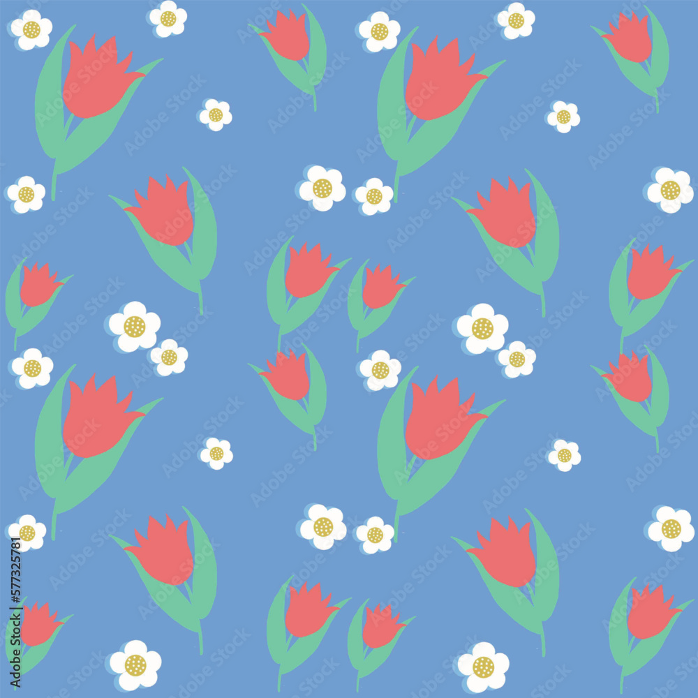 seamless floral pattern with flowers seamless pattern with flowers spring greeting card,spring tulips,spring flowers,daisies,tulips,red,green