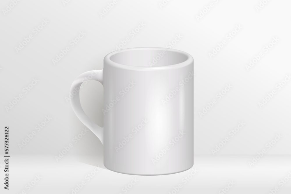 Obraz premium The layout of the mug standing on the surface. 3D vector image. 