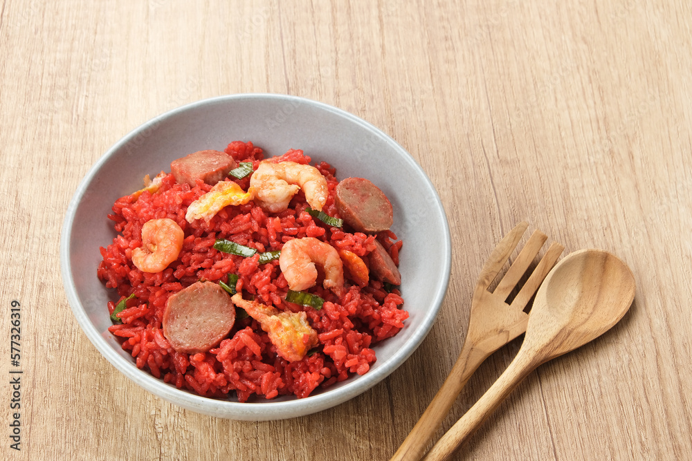 Nasi Goreng Merah, traditional food from Makassar, Indonesia. Fried ...