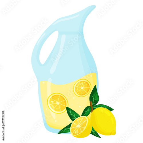 Vector icon jug of lemonade with slices of lemon isolated on white background