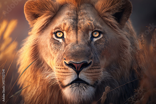 Lion Portrait. Illustration Generative AI.