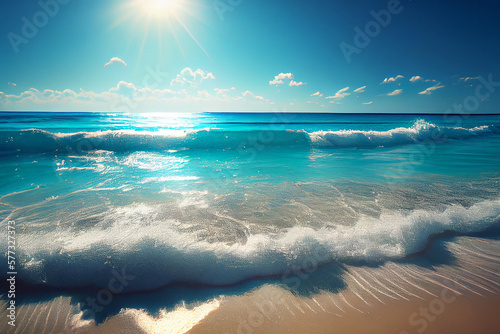 Beautiful nature landscape view of tropical beach and sea with blue sky in sunny day  generative ai