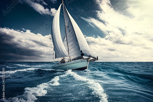 sailing yacht in calm sea. beautiful seascape. ai generative © ZoomTeam