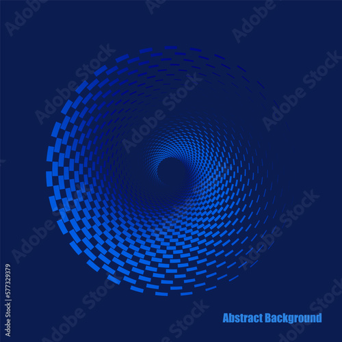 Blue monochrome rectangles swirl or spiral abstract background.
