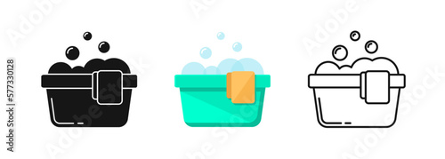 Basin with foam. Hand wash symbol, laundry sign
