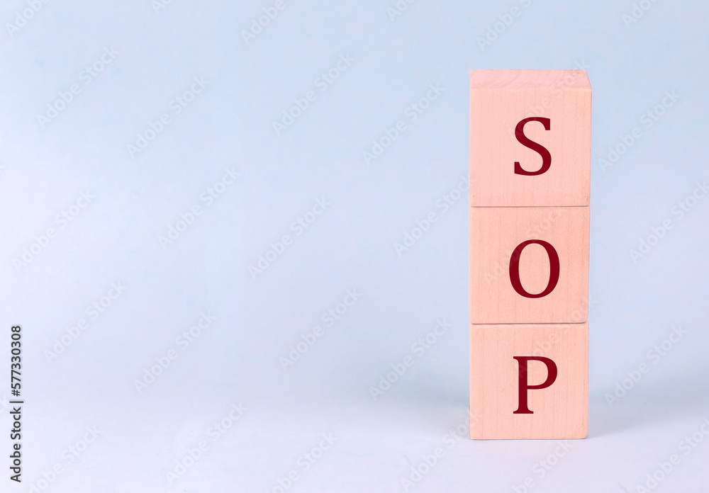 SOP on wooden cubes on a blue background SOP on wooden cubes on a blue background