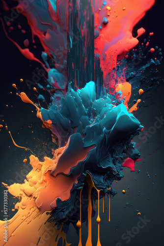 Abstract background. Splashes of paint on a dark background. Vertical illustration. AI generative.