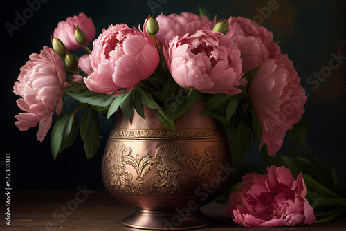 bouquet of pink peonies in a vase photo