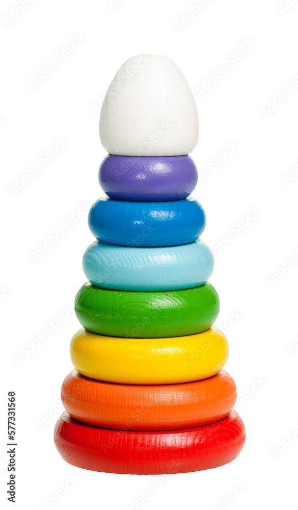 Colorful wooden pyramid toy on white background Colorful wooden pyramid toy on white background