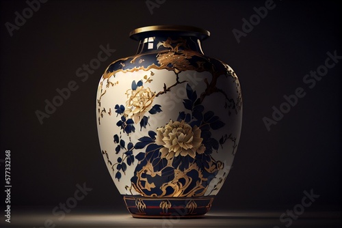 Japanese vase, ceramic vase, porcelain, culture of Japan, ancient thing, asian culture, amphora, AI Generated