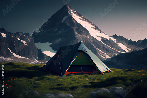 Tent in the mountains. Generative Ai © hassanmim2021