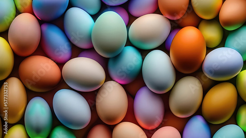 Group of colorful painted easter eggs. Easter illustration background. (Generative AI)