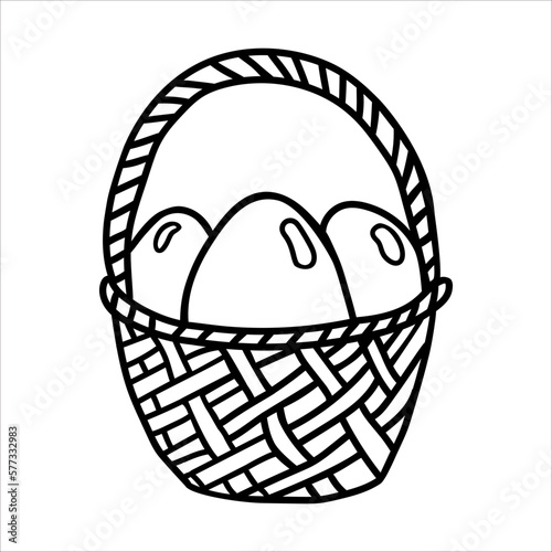 Easter basket with eggs doodle vector illustration isolated on white