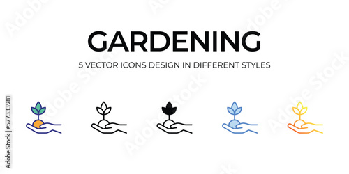 gardening Icon Design in Five style with Editable Stroke. Line, Solid, Flat Line, Duo Tone Color, and Color Gradient Line. Suitable for Web Page, Mobile App, UI, UX and GUI design.