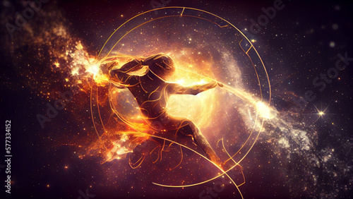 sagittarius zodiac in futuristic space. 3D illustration.