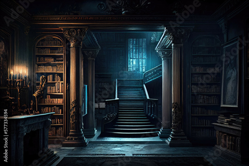 Foto Haunted mansion with secret passageways and dusty books