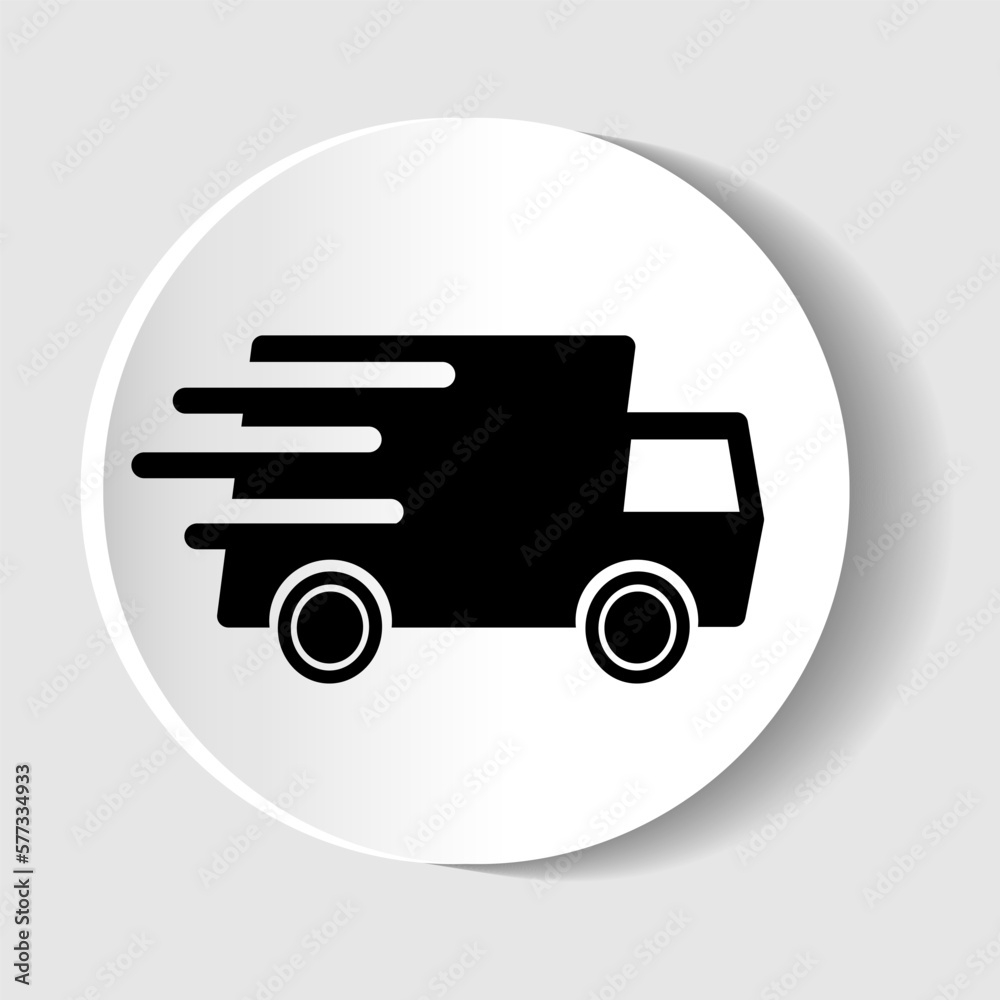 Fast moving shipping delivery truck line art vector icon for transportation apps and websites