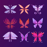 Set of different colorful fairy wings. Cartoon vector illustration