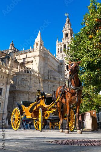 Horse carriage in the streets of Sevilla in Andalusia Spain