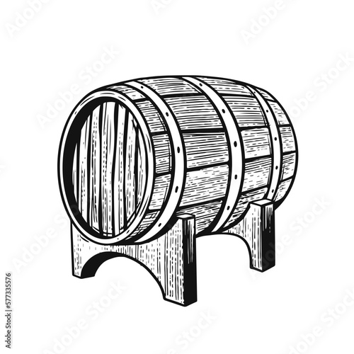 Monochrome engraving style wine barrel vector art