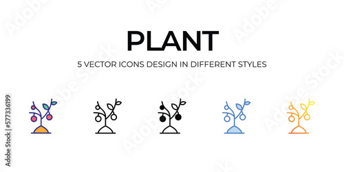 plant Icon Design in Five style with Editable Stroke. Line, Solid, Flat Line, Duo Tone Color, and Color Gradient Line. Suitable for Web Page, Mobile App, UI, UX and GUI design.