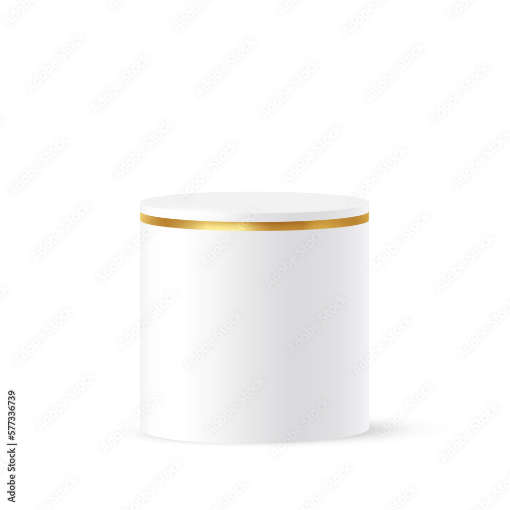 White circle podium with golden frame on edge, 3D round platform for product presentation White circle podium with golden frame on edge, 3D round platform for product presentation