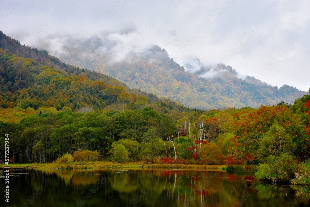 Fototapeta premium 秋の戸隠鏡池