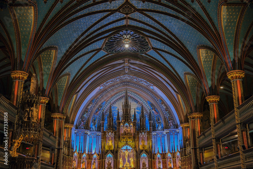 Magnificent opulent splendid baroque gothic church cathedral basilica interiors with stucco  murals  altar  Pilars  ceiling paintings  gold  wood domes nave