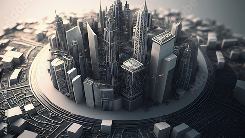 futuristic city with skyscrapers and buildings. AI generativ.