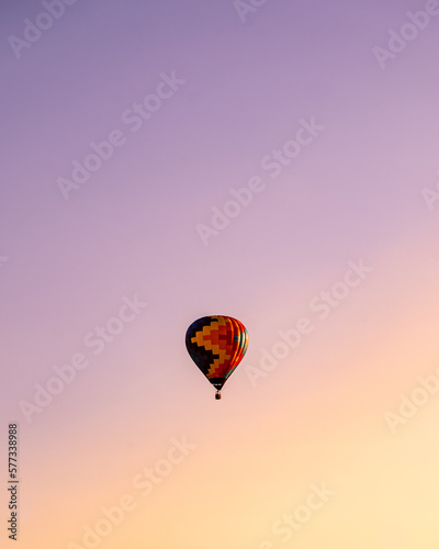 colorful hot air ballon at sunset