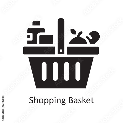 Shopping Basket Vector Solid Icon Design illustration. Grocery Symbol on White background EPS 10 File
